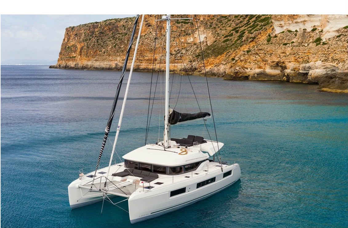 Aerial view of the six-bedroom luxury catamaran villa near La Paz, Baja California Sur